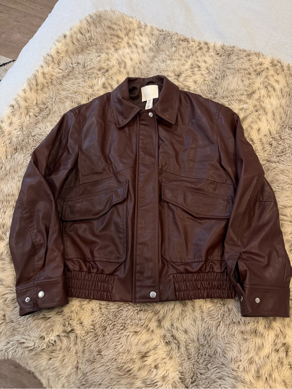 H&M Dark Burgundy Faux Leather Bomber